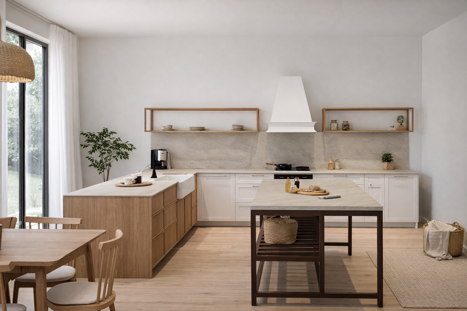 Cocina Aura Orgánica con isla — pieza proyectada de la exposición Meraki en Zaragoza
