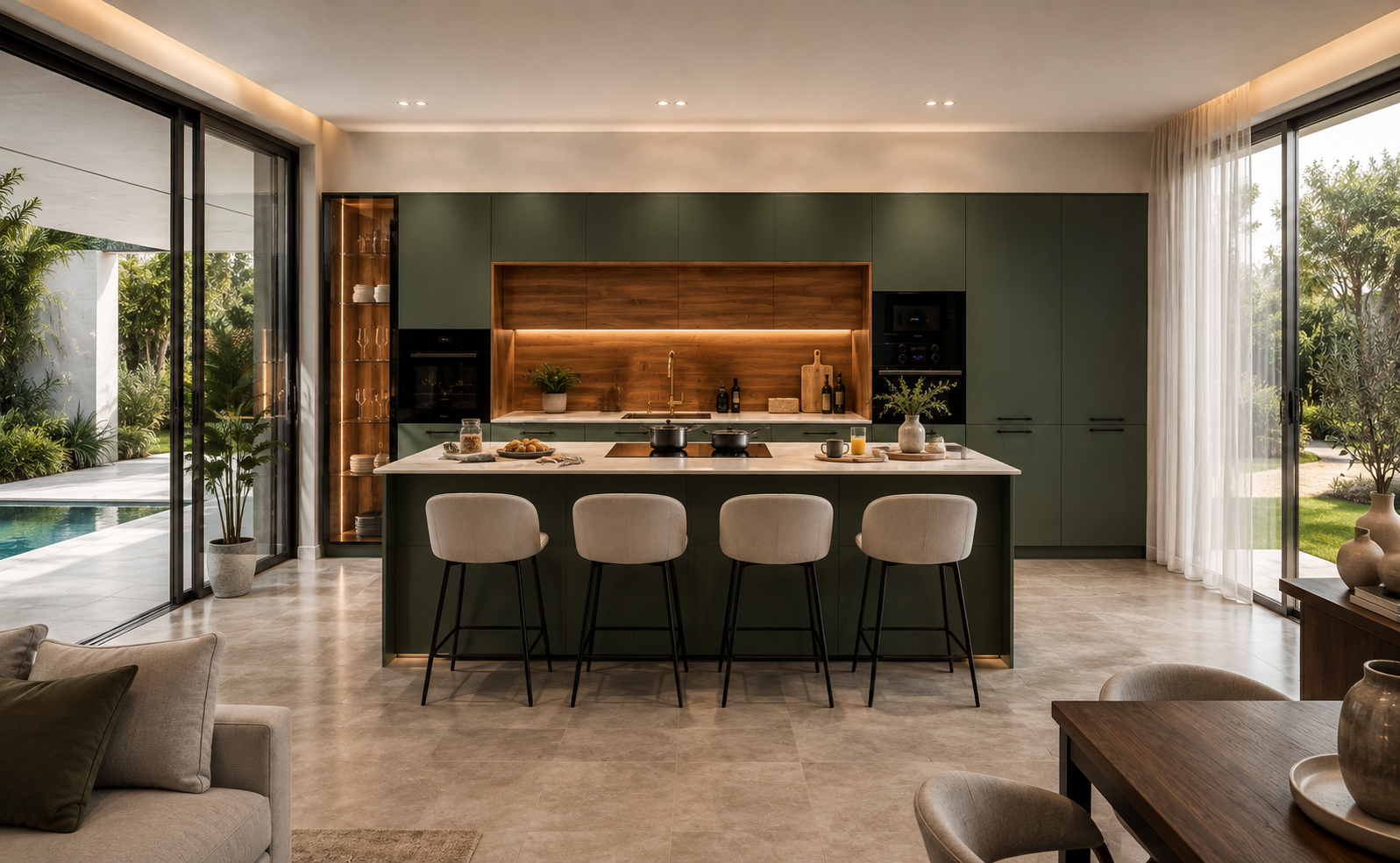 Cocina Oliva Mediterránea con isla — pieza proyectada de la exposición Meraki en Zaragoza