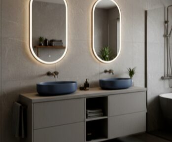 Baño con doble lavabo y espejos LED — proyecto Meraki en Zaragoza · 2024